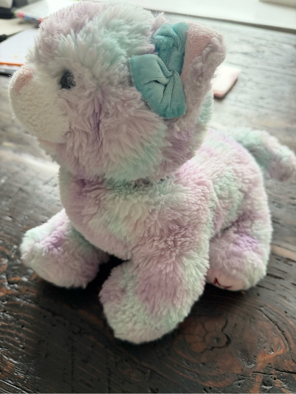 American Girl Pastel Plush Kitten with Teal Bow - Mint, Lilac, Pink